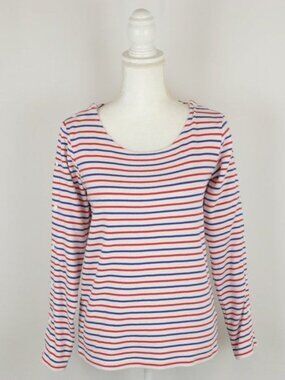 Scotch & Soda Women's Medium Red White Blue Striped Scoop Neck Long Sleeve Top